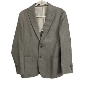 SuitSupply Blazer 46 Gray Wool Silk Linen Cashmere Havana Patch E. Thomas Coat